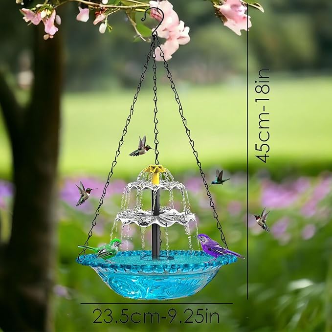 Solar Cascade Hanging Bird Bath Fountain, Tiered Cascade Solar Water Fountains No Wiring, Attracts Hummingbirds & Garden Birds for Outdoors Garden Patio Backyard Lawn Decor (Purple)