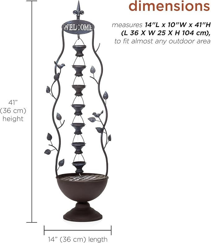 Alpine Corporation MAZ256 Indoor/Outdoor Floor Vintage Hanging 7-Cup Tiered Water Fountain, Rustic Waterfall, 41", Bronze