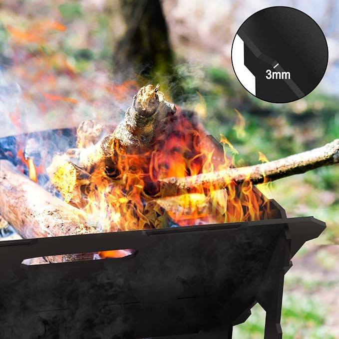 20 inch Fire Pit, Outdoor Portable Firepit with BBQ Tray, Detachable Camping Steel Fire Pits for Backyard, Patio, Picnic, Bonfire, Garden (Black-Large) - Image 5