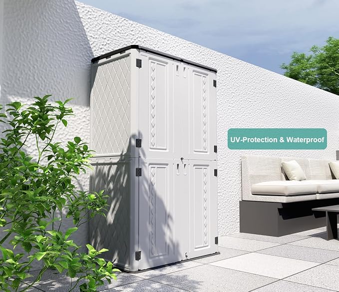 Outdoor Storage Shed,KINYING Outdoor Storage Cabinet Waterproof with Double Doors,52 Cu.ft Resin Vertical Tool Shed for Garden,Patio,Backyard,4×2.5×6.6 FT - Image 3