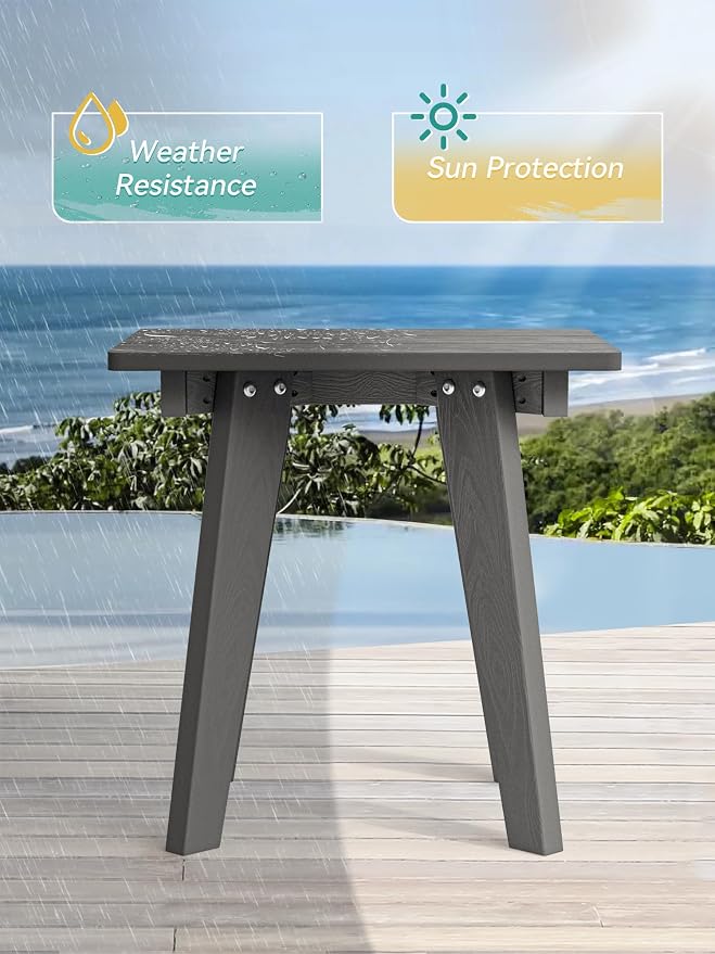 Outdoor Side Table, HDPE Weather Resistant Small Patio Table for Porch and Balcony, 200 LBS Capacity Heavy Duty Small Outdoor Table for Backyard and Pool, Easy Maintenance, Dark Gray - Image 4