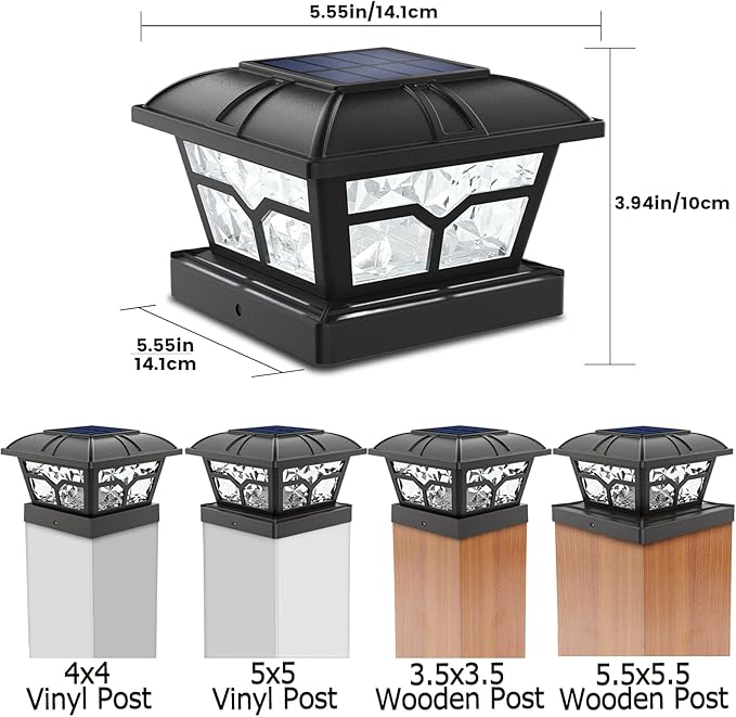 SIEDiNLAR Solar Post Cap Lights Outdoor 2 Color Modes 8 LEDs for 4x4 5x5 6x6 Posts Fence Patio Deck Decoration Warm White & Cool White Lighting Black (4 Pack) - Image 3