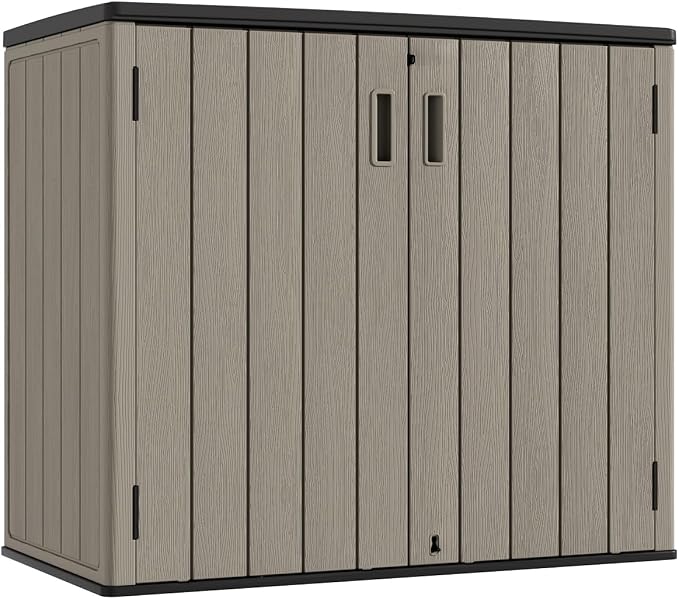 KINYING Outdoor Horizontal Storage Sheds,Outdoor Storage Cabinet Waterproof Resin Tool Storage Box for Lawn Mower,Garden Tools and Patio Furniture, Lockable (Brown) by KINYING