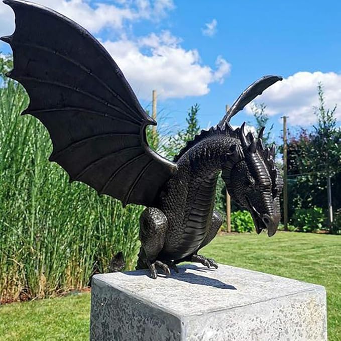 Dragon Fountain Statue, Garden Statue Sculpture Fountain, Resin Dragon Craft Decoration, Outdoor Water Feature Statue for Garden, Yard, Lawn, 35X30X23M, Bronze