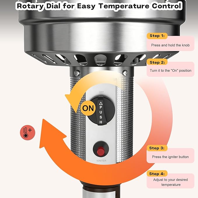 50,000 BTU Patio Heater - Propane Patio Heater with Sand Box, Double-Layer Stainless Steel Burner, Round Table Design Space Heater, Outdoor Heaters with Wheels for Garden and Patio, Brown