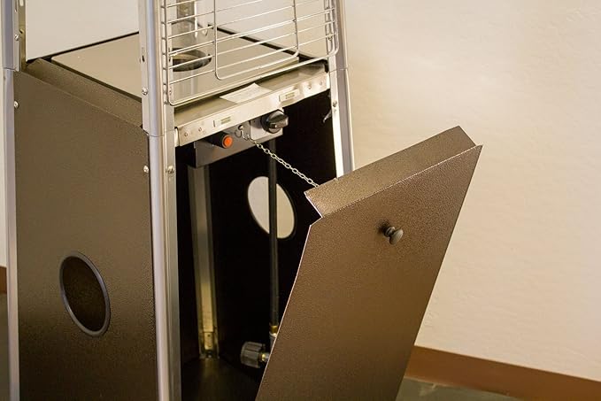 Hiland HLDSO1-GTHG 91-Inch Tall Quartz Glass Tube Heater - Black + Cover and Stainless Steel table