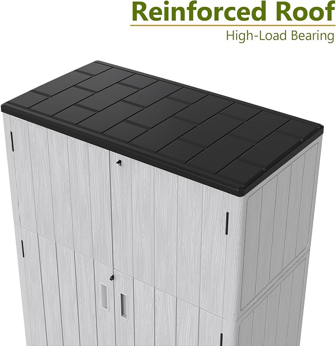 ZZM 57 Cu.ft Outdoor Storage Shed with Floor HDPE Double-Wall Resin Sheds Outdoor Storage, Lockable Weatherproof Storage Cabinet Fit for Garden Tools, Garage can, Bike, Patio Furniture, Grey - Image 7