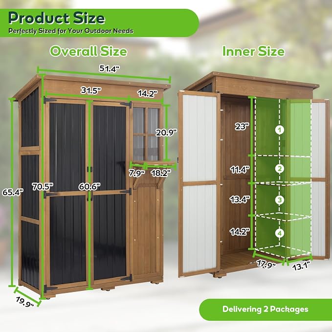 51" L Outdoor Storage Cabinet Waterproof with Shelves, Outside Storage Shed Backyard Tall Cabinet with Fold-Out Table for Patio, Garage, Garden, Pool Accessories Storage - Image 5
