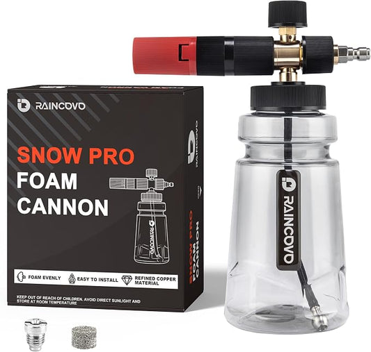 Raincovo Foam Cannon Wide Mouth for Pressure Washer, Thick Snow Foam Lance for Car Wash, Adjustable Soap Cannon with 1/4 Inch Quick Connector, Additional 1.1mm Orifice Nozzle by Raincovo