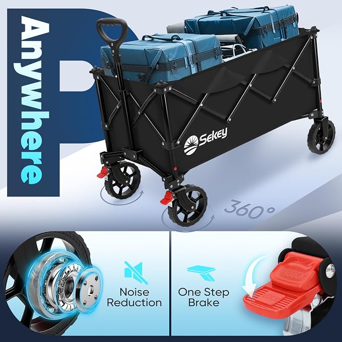 Sekey Collapsible Foldable Wagon with 330lbs Weight Capacity, Heavy Duty Folding Wagon Cart with Big All-Terrain Wheels. Black - Image 5