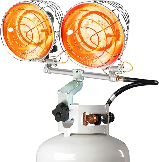 Breeze Touch Double Tank Top Propane Outdoor Heater, 30,000 BTU Propane Radiant Heater with 3 Heating Modes, Shut-off Valve and Tip-over Switch for Camping, Fishing, Garage, Patio