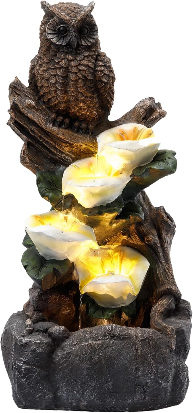 28.3" Tall Outdoor Water Fountain, 4 Tier Cascading Bowls and Stacked Water Fountain with LED Lights, for Yard Décor, Backyard, Patio and Deck (28.3'')