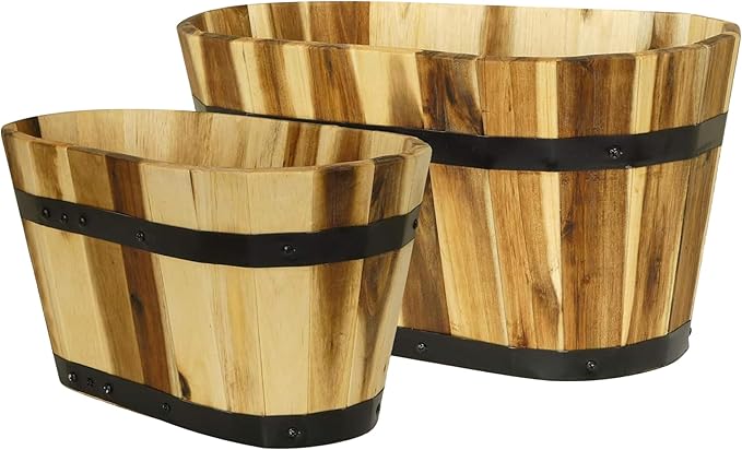 Classic Home & Garden 140011 Oval Barrel Planter, Acacia