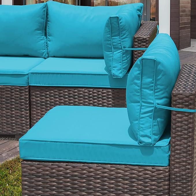 13 Pieces Outdoor Patio Furniture Set,Outdoor Sectional Furniture with 43" 55000 BTU Gas Propane Fire Pit Table,PE Rattan Wicker Patio Conversation Set with 10 Thickened Cushions,Turquoise Blue