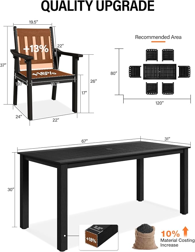 YEFU Outdoor Patio Chairs Set of 2: All Weather Outdoor Dining Chairs with Wide Curved Seat and Backrest - Plastic Patio Chairs for Outside Backyard/Garden/Pool/Porch/Deck 350lbs Capacity Black - Image 5