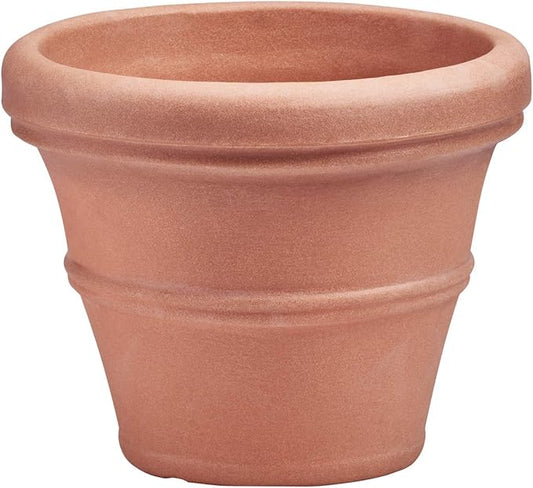 Crescent Garden Brunello Classic Rolled Rim Planter, Indoor/Outdoor Weather-Safe Round Plant Pot, Large Plastic Flowerpot for Flowers, Faux Plants, Trees - 27'' W (Terracotta Color)