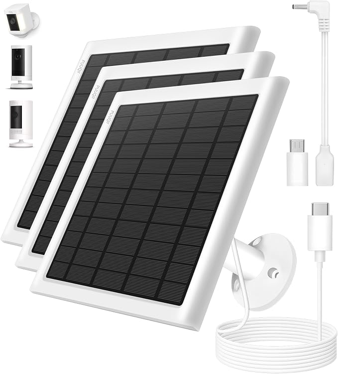 8W Solar Panel for Ring Camera, 3-Pack Solar Panel Charger Compatible with Ring Stick Up Cam Battery, Spotlight Cam Battery, Includes Barrel Plug to USB-C Adapter, IP65 Waterproof, 10ft Cable by PUUQII
