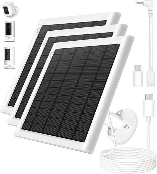 8W Solar Panel for Ring Camera, 3-Pack Solar Panel Charger Compatible with Ring Stick Up Cam Battery, Spotlight Cam Battery, Includes Barrel Plug to USB-C Adapter, IP65 Waterproof, 10ft Cable by PUUQII