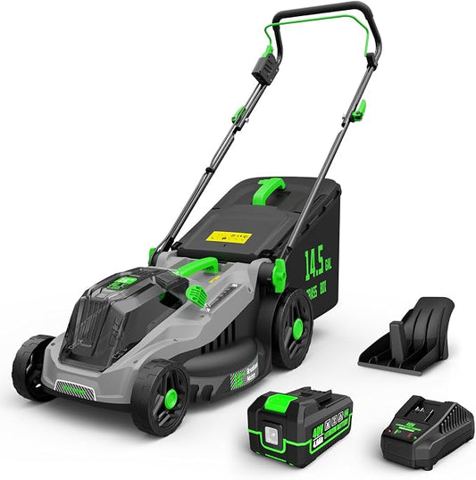 TIECTOWN 40V 16-Inch Brushless Cordless Lawn Mower with 4.0Ah Battery & Charger, 2-in-1 Electric Push Mower, 5-Position Height Adjustment, Lightweight, Compact Storage, for Small Yards - Green by TIECTOWN