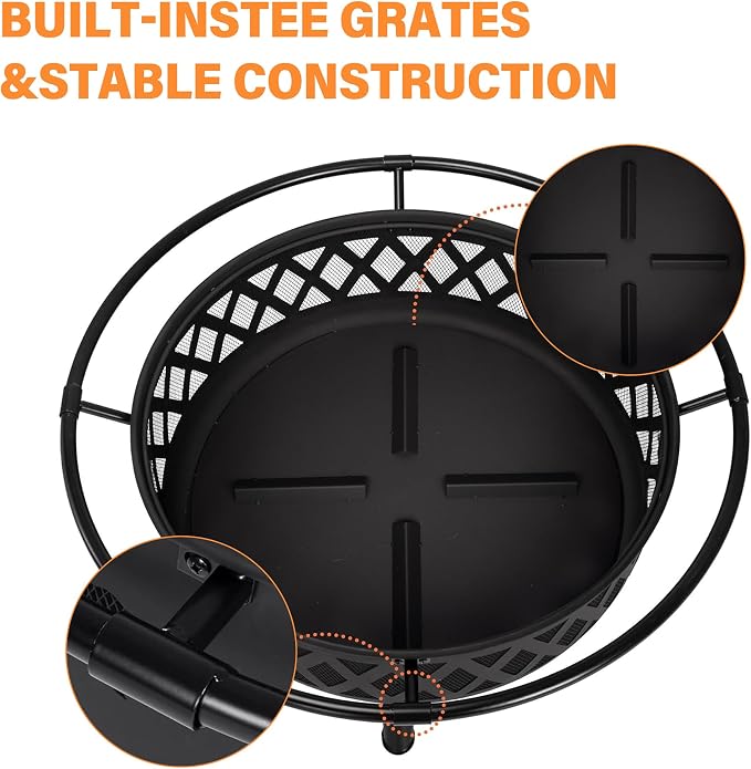 Red Mountain Valley 30'' Outdoor Wood Burning Fire Pit, 2-in-1 Large Round Fire Pit for Outside, Outdoor Fireplaces with Spark Screen, Fire Poker, Cover, Ideal for Patio, Backyard, Camping, Picnic - Image 7