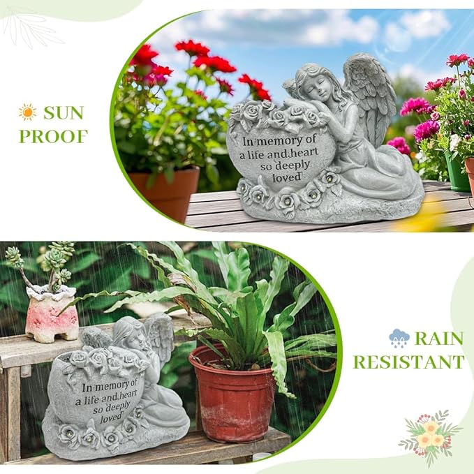 KOOY Angel Solar Garden Statues, Light Up Angels Sculptures, Outdoor Figurines Decorations for Outside Patio Yard Lawn Home Art Ornaments, Unique Birthday Gifts for Women Mom Housewarming Easter