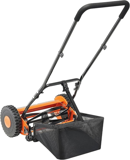 14" Manual Push Reel Lawn Mower 5-Blade Adjustable Height Grass Catcher 2 Wheels by Unknown