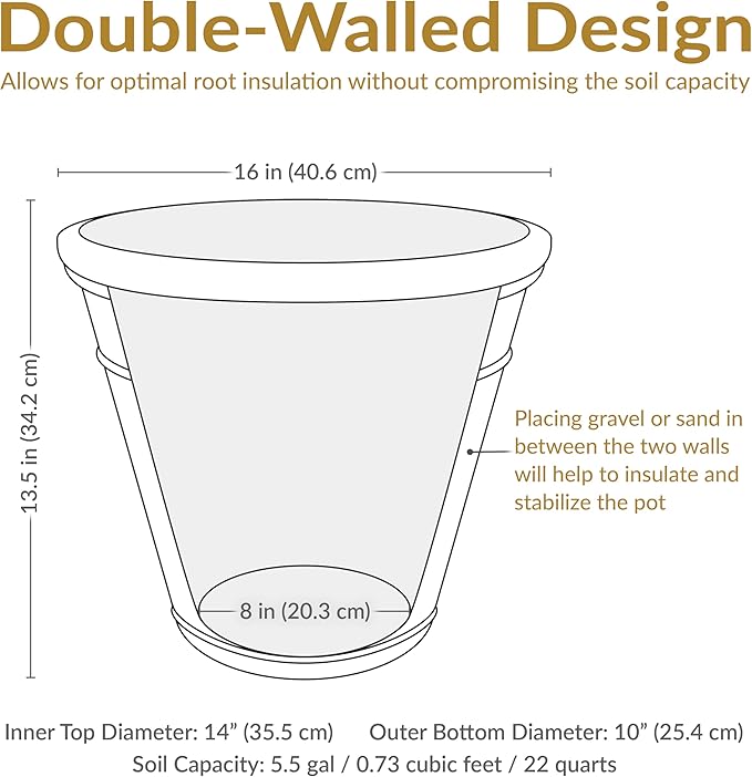 Sunnydaze 16-Inch Arabella Large Plastic Pot for Plants - Outdoor Double-Walled Polyresin Large Plastic Planter with Drillable Drainage Holes - Rust - 4-Pack