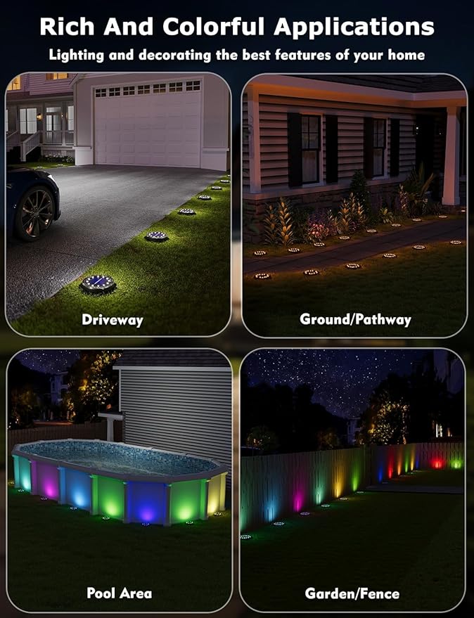 Color Changing Solar Ground Lights with 33ft Long Distance Remote Control - Flat Solar Light Outdoor Waterproof - Pathway Lights Solar Powered for Yard Decorative Outside Lawn Walkway [16 Pack]