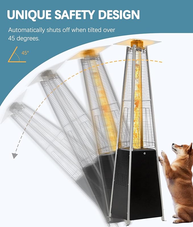 Pyramid Patio Heater,48,000 BTU Outdoor Propane Patio Heater with Detachable Wheels and Protective Cover for Terrace, Garden,Poolside.（Black）