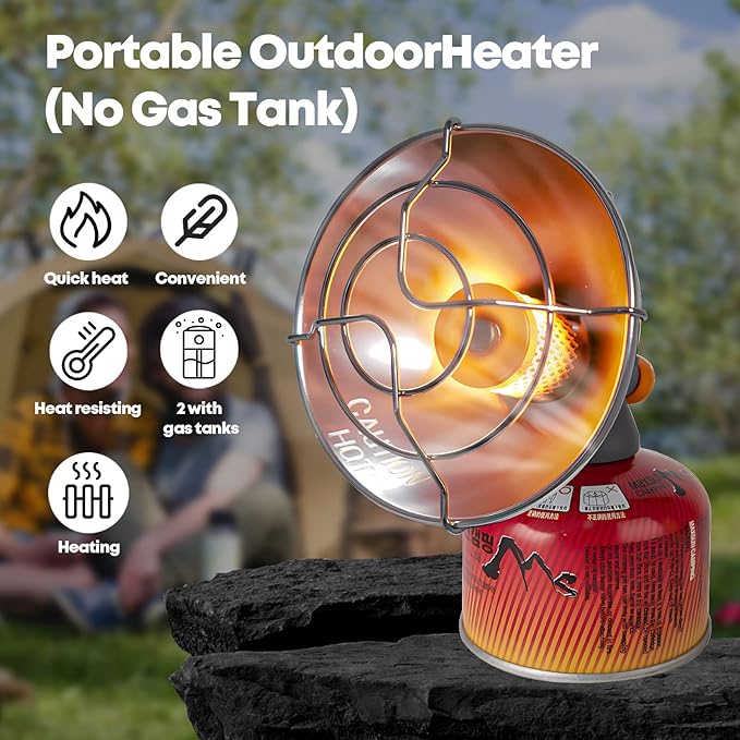 Portable 1 lb Propane & Iso-Butane Heater, Dual Fuel Camping Heater for Tent, Self Ignite & Tip-over protection Base, Compact Gas Heater for Outdoor, Ice Fishing, Backpacking, Survival Gear