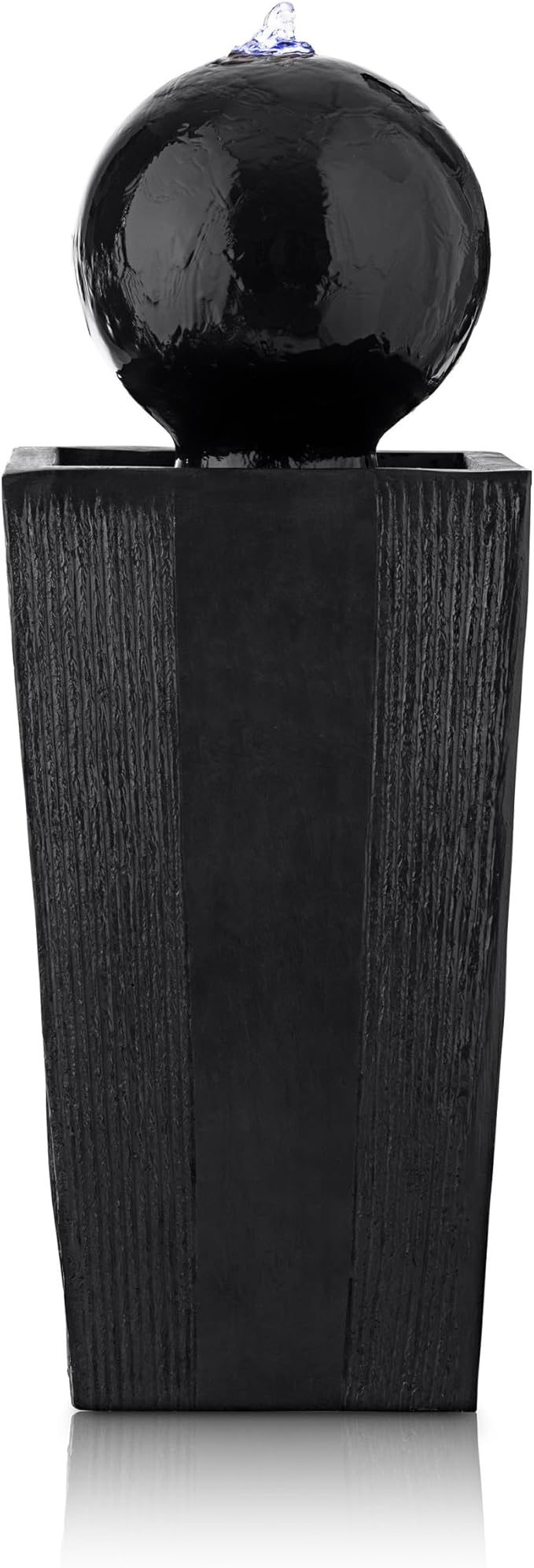 Alpine Corporation GIL786 Outdoor Floor Modern Sphere and Pedestal Soothing Waterfall Fountain for Garden 33", Black