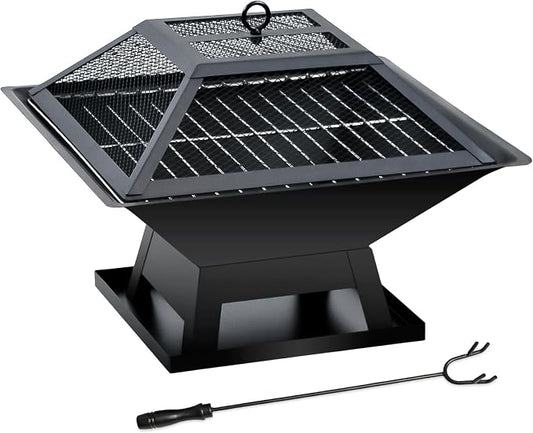 19.8inch Portable Small Fire Pit with a Removable Ash Pan, Fire Poker, Mesh Lid, 2 in 1 Square Outdoor Fireplace for BBQ, Outside Heating, Bonfire Party, Camping, Backyard, Patio, RV Trip by Unknown