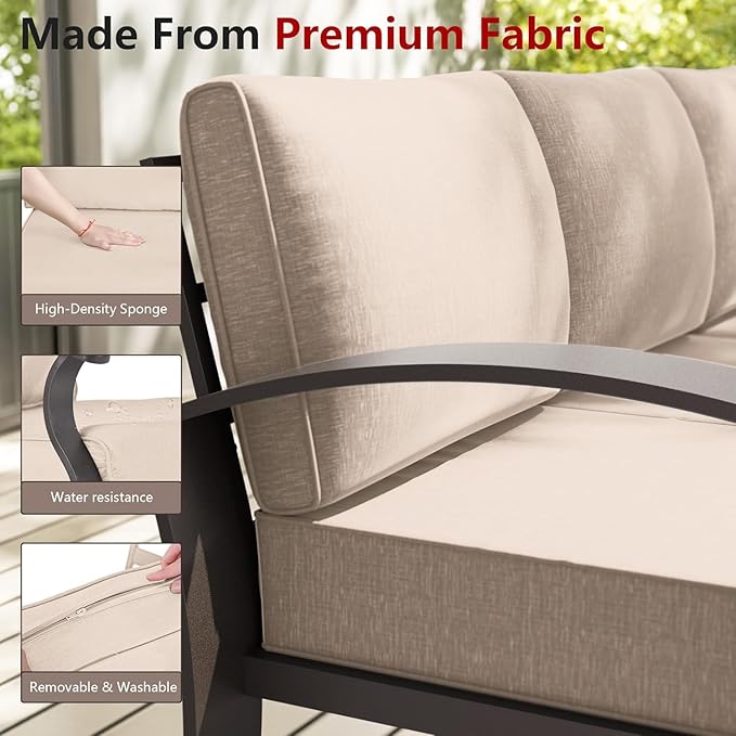 Aluminum Patio Furniture Set with Fire Pit Table, 8 Seats Outdoor Patio Conversation Sets with Swivel Chair Modern Metal Sectional Sofa with Upgrade Cushions for Patio, Backyard - Sand