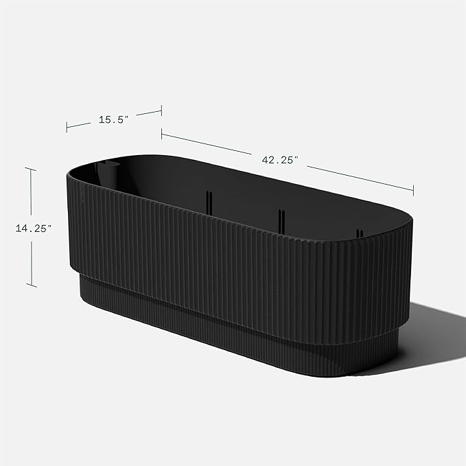 Veradek Demi Series Long Planter for Porch, Patio, Backyard | Durable Plastic-Stone Composite Material | Modern Décor for Shrubs, Flowers