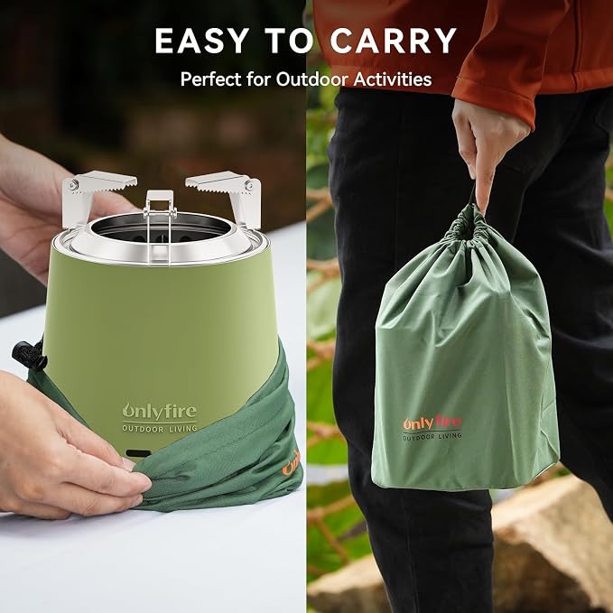 2 in 1 Portable Fire Pit with Pot Bracket & Carry Bag, Camping Stove Smokeless Fireplace for Patio Backyard RV Tailgating, Stainless Steel, Green 9", #FP047 - Image 7