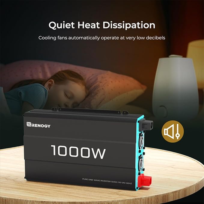 Renogy 1000W Pure Sine Wave Inverter 12V DC to 120V AC Converter for Home, RV, Truck, Off-Grid Solar Power 110V with Built-in 5V/2.1A USB Port, Hardwire Remote Controller - Image 7