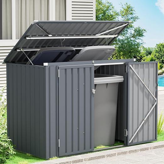 3'x6' Storage Shed, Outdoor Trash Can Storage Bike Shed, Waterproof Garbage Can Organizer with Chain Lid, Outdoor Storage Clearance for Patio, Garden, Backyard, Dark Grey by Unknown