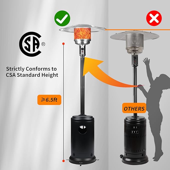 Ignovate 49,000 BTU Outdoor Propane Patio Heater with Wheels – Durable Powder-Coated Steel Gas Heater with Easy Ignition & Safety Shut-Off for Patio, Backyard, Garden, Restaurant