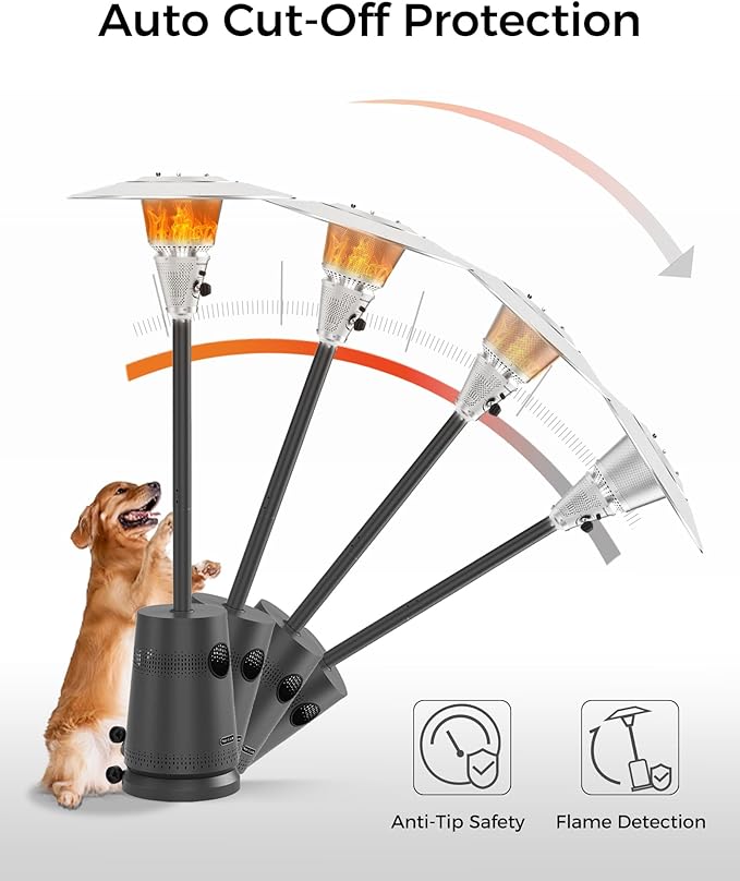 50,000 BTU Patio Heater for Outdoor Use, Portable Propane Patio Heater with Wheels, Stainless Steel Burner for Porch, Deck, Garden, Commercial (Black)