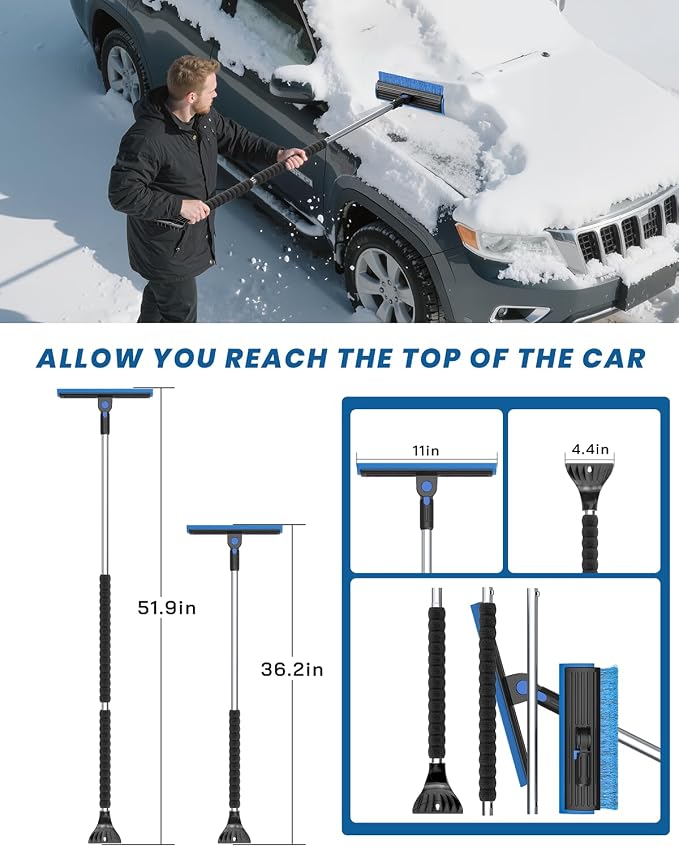 helloleiboo 2025 Extra Long 55.7" Ice Scrapers for Car Windshield Multi-Functional Detachable Car Ice Scraper with Foam Grip and 270° Pivoting Brush Head Snow Brush for SUV Truck Auto (Blue) - Image 8