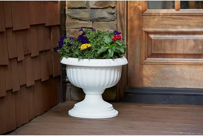 Southern Patio Dynamic Indoor Outdoor 18" Resin Grecian Style Urn Accent Planter Pot, White (2 Pack)