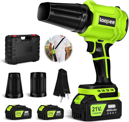 Leaf Blower Cordless,Battery Powered 800,000 RPM Electric Leaf Blower with 2 x 4.0Ah Battery and Charger Handheld Blowers for Lawn Care,Dust,Snow,Car Blowing Water with 2 Extended Nozzle by laapee