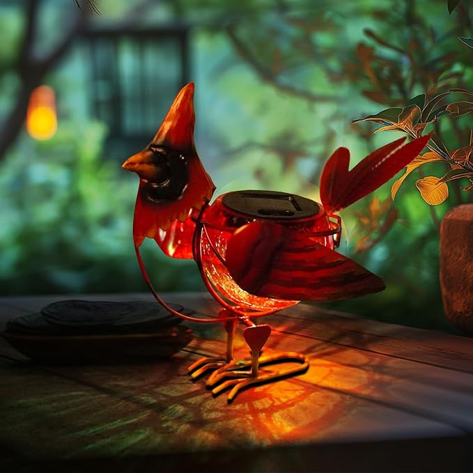 HONGLAND Cardinal Solar Garden Lights Outdoor Decor, Red Bird Figurine Garden Statue Cute Decorations for Pathway Yard Art Lawn Ornaments Mom Grandma Women