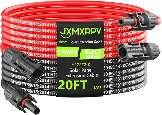 Solar Cable Extension 20Ft 10AWG, Solar Wire with Tool-Free Solar Connectors, Waterproof Solar Panel Extension Cable 6mm², PV Cable 10Gauge for Home Boat RV Solar Panels(20ft) by JXMXRPV