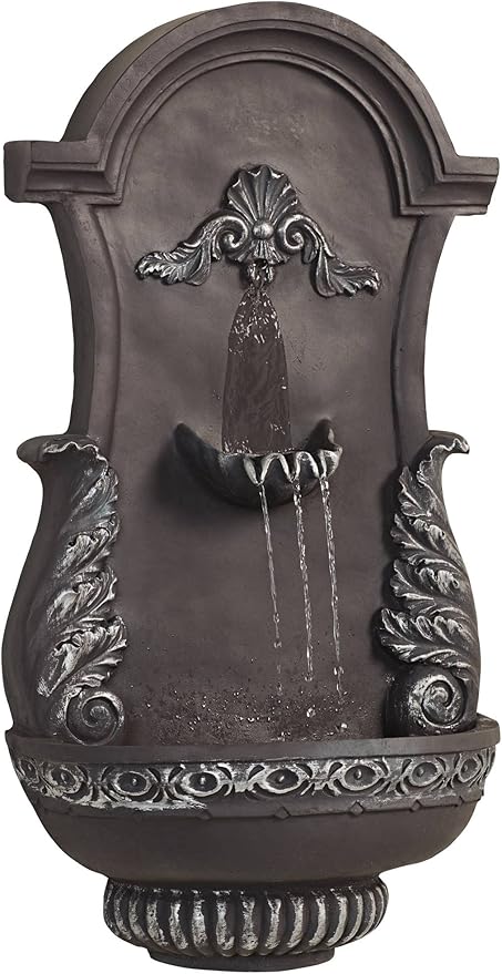 San Pablo Ornate 33" High Large Italian Indoor Outdoor Decor Gray Resin Wall Fountain Tiered Waterfall Basin Water Feature for Outside Garden Patio Yard Backyard Porch Deck - John Timberland