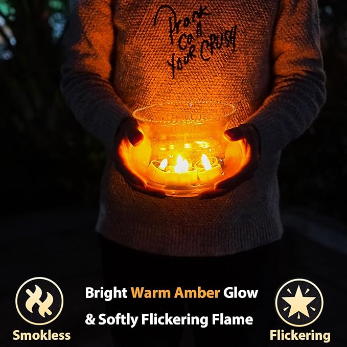 Solar Tea Lights Outdoor Waterproof, 8pcs Rechargeable Dusk to Dawn Little Solar Votive Candles, Flameless Flickering Small Light for Lantern Window DIY Chandelier Patio Deck Garden Decor (Warm Amber)