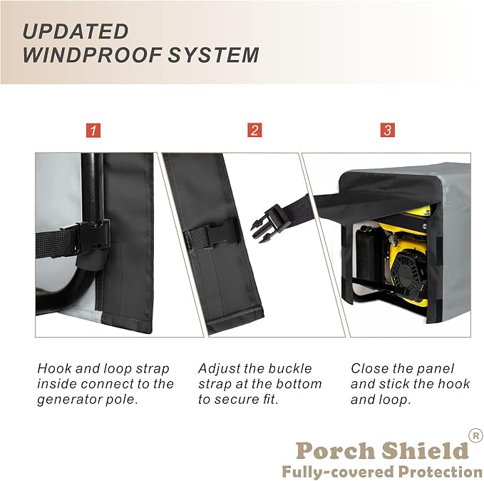 Porch Shield Waterproof Generator Cover - Heavy Duty Cover for Portable Generator 5500 to 15000 Watt (38L x 28 W x 30H inches, Black & Gray) - Image 4