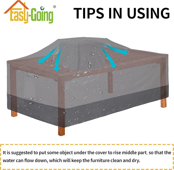 Easy-Going 600D Heavy Duty Rectangular Table Cover UV Resistant and Waterproof Outdoor Lawn Patio Furniture Cover (72" Lx44 Wx23 H, Gray/Dark Gray) - Image 7