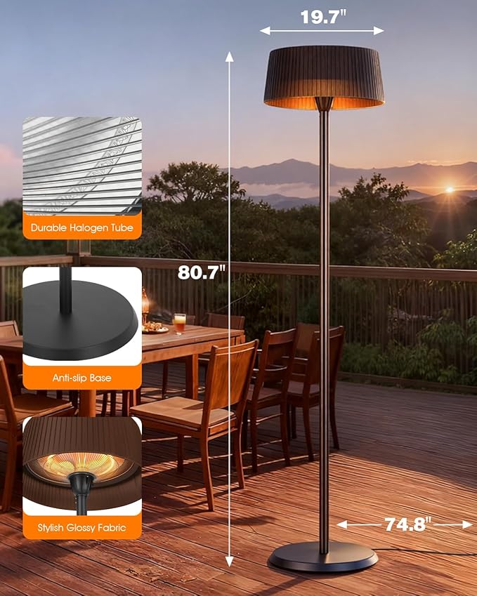 Electric Outdoor Patio Heater, 1500W Tabletop Infrared Heater for Indoor & Outdoor, IP55 Waterproof, Fast Heating, Tip-Over Protection, Perfect for Garden, Balcony, Garage, Porch (brown, freestanding)