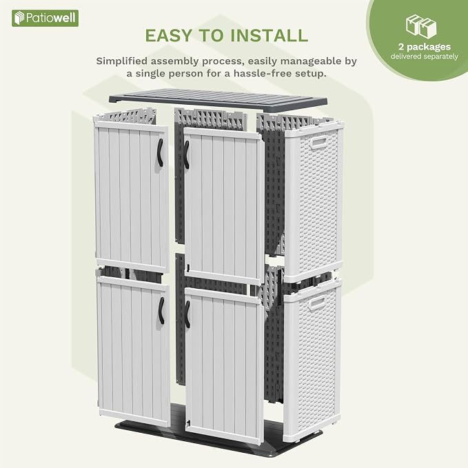 Patiowell 50 cu.ft Plastic Outdoor Storage Shed, Lockable Waterproof Resin Storage Cabinet Vertical Storage Shed for Garden Tools, Garbage Cans, Pool Supplies, White(Not Include Shelves) - Image 3